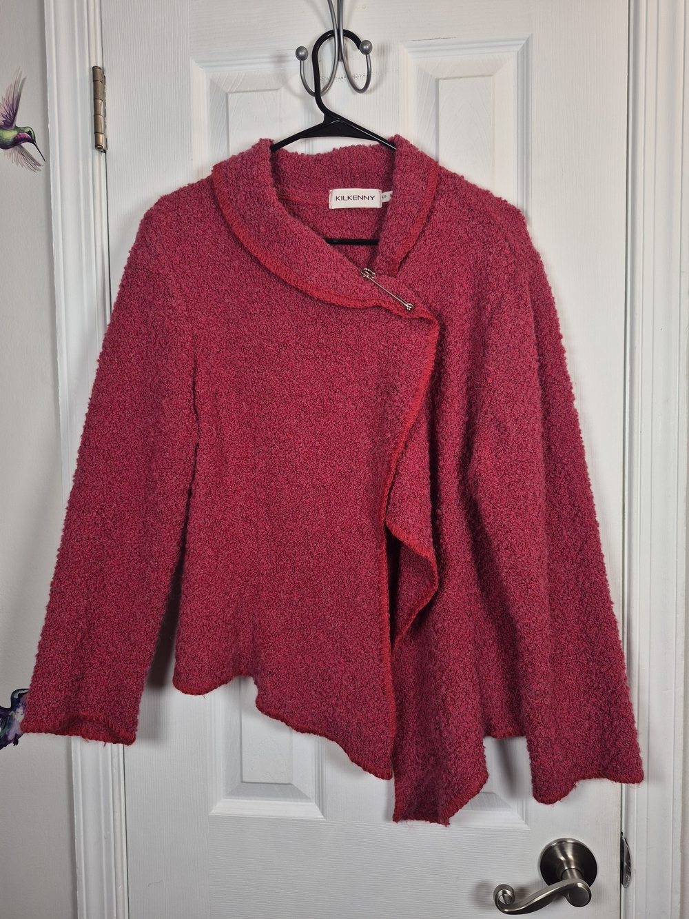 Kilkenny Ireland Alpaca Wool Blend Asymmetrical Cardigan Jacket Bouclé Pink S